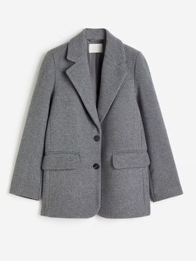 H&M Gray Wool Blend Blazer | XS Tailored Jacket | Oversized Minimal Chic